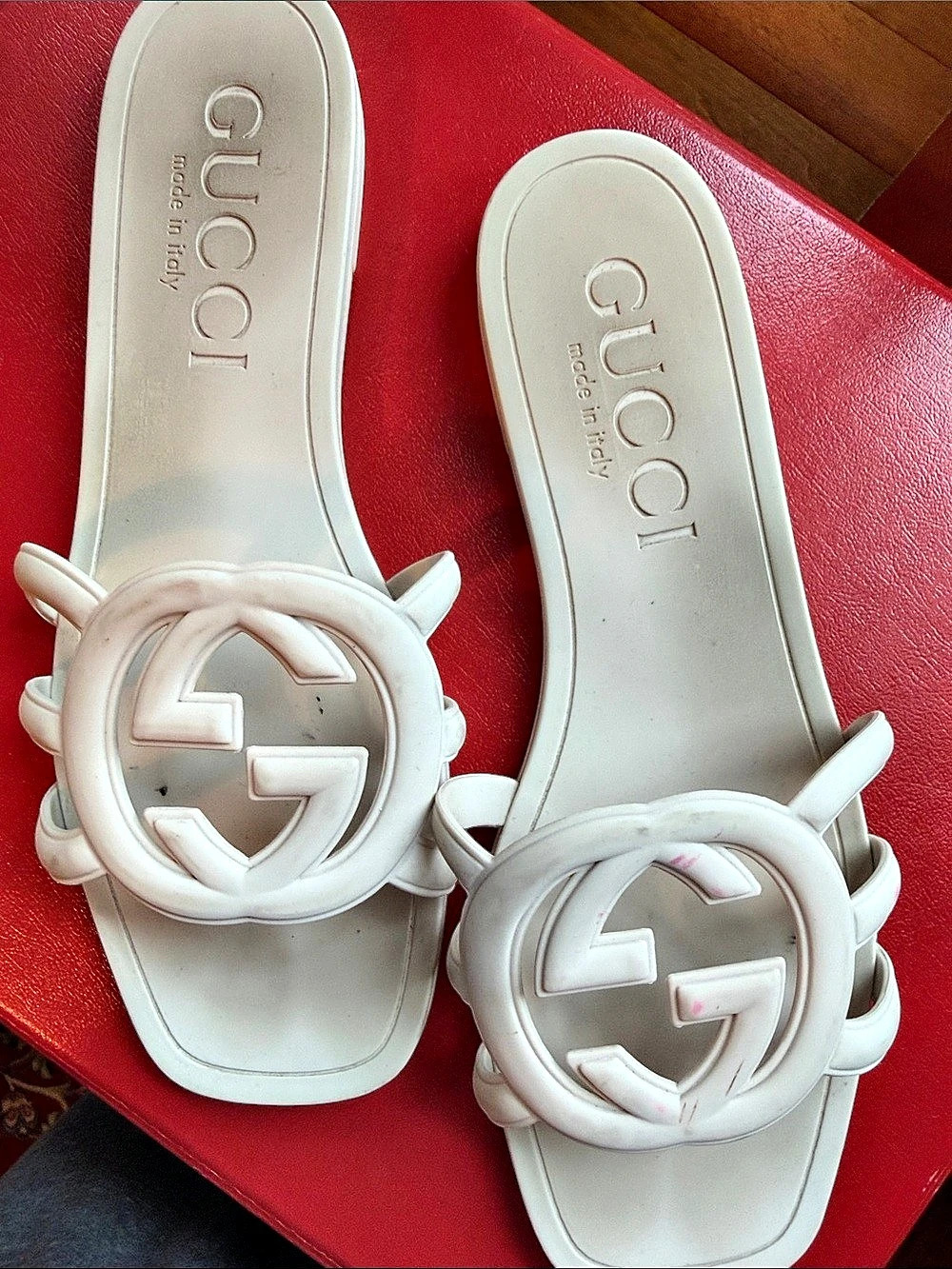Gucci Interlocking G Slide Sandal White Logo Sandals